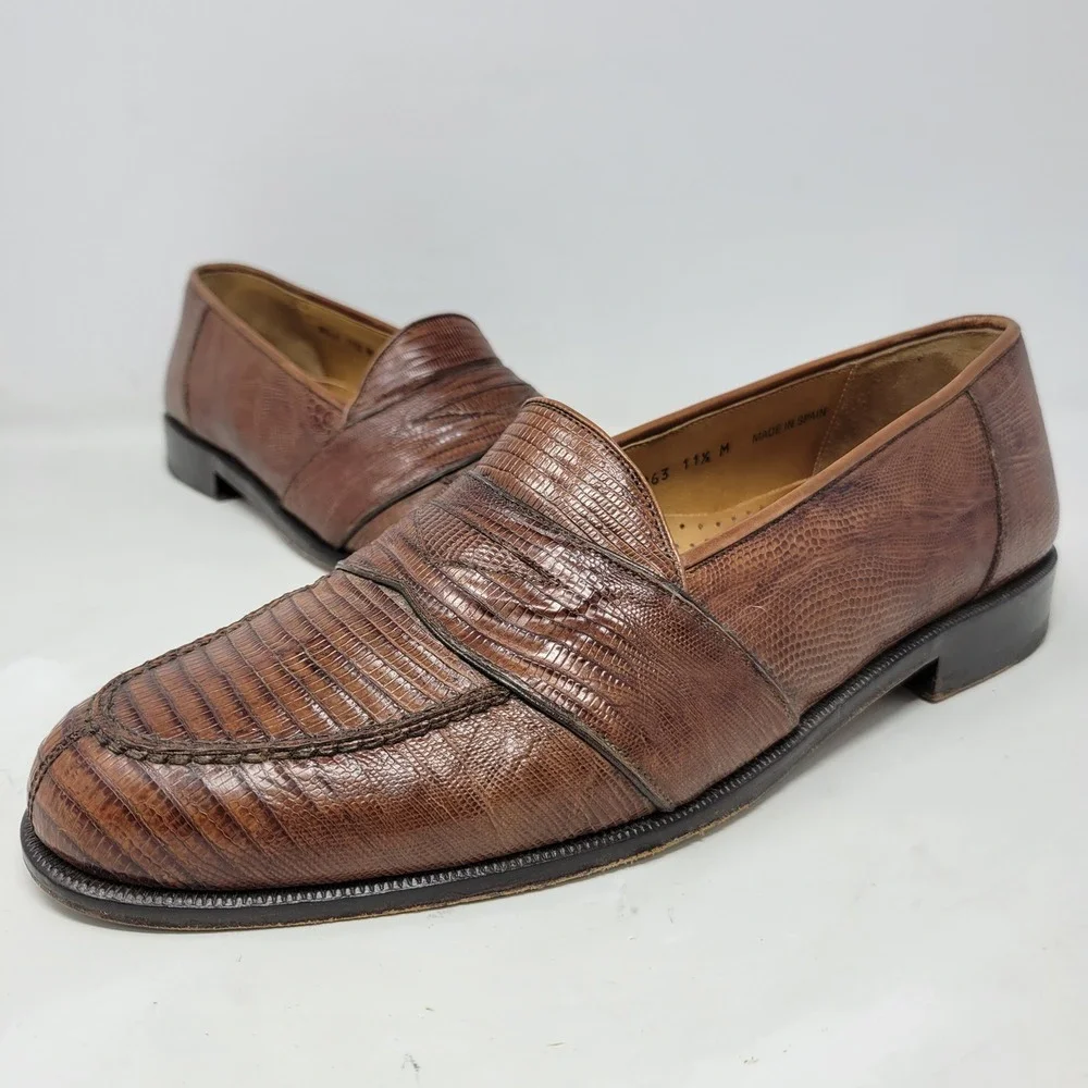Magnanni Mens 11.5 M Genuine Lizard Penny Loafers Brown Exotic Shoes Spain 8863